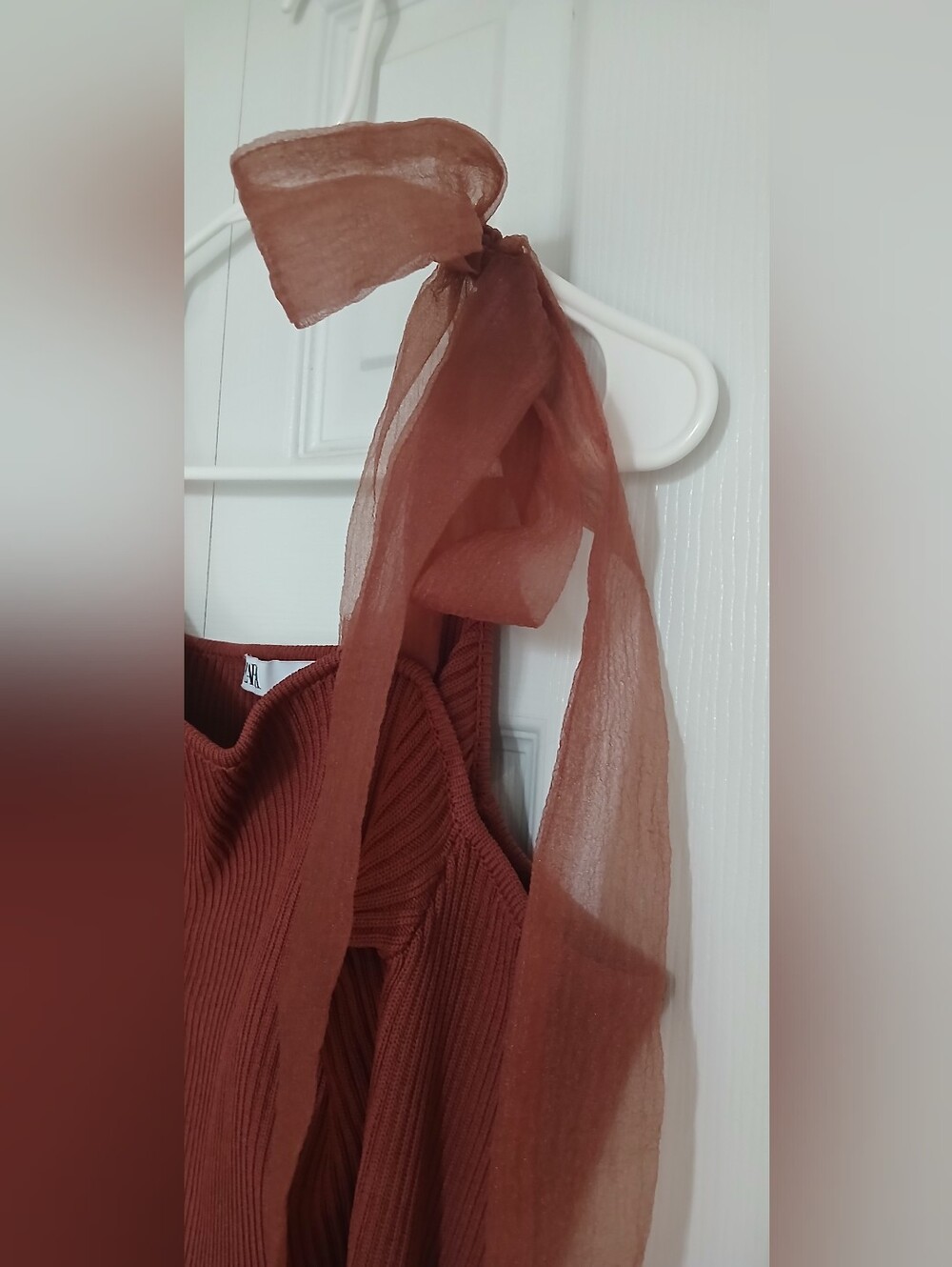 Zara Rust Ribbon Ribbed Top - Picture 6 of 10